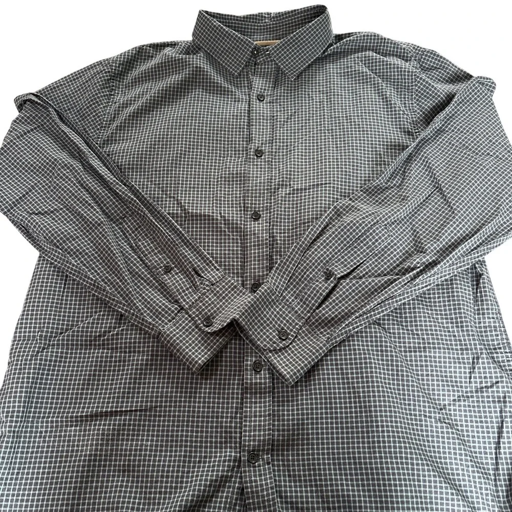 Banana Republic Heritage Collection Mens XL Slim Fit Micro Check Shirt Grey Teal